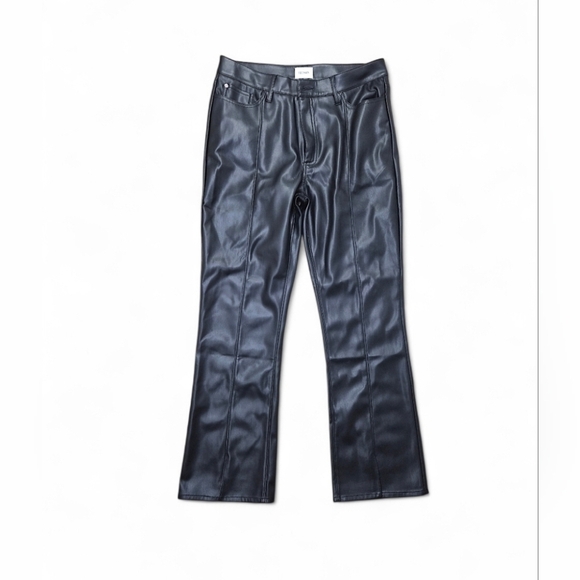 High Rise Faux Leather Bootcut Pants 31 Vent Slit Hem Modern Chic Night Out - Picture 3 of 16